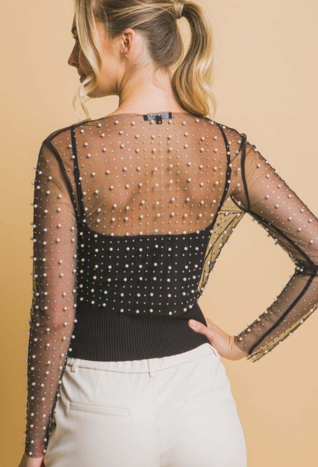 Pearl Mesh Top Black
